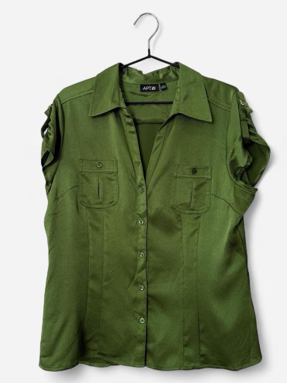 90s Office Siren Fairy Apt. 9 olive green baby doll blouse button up